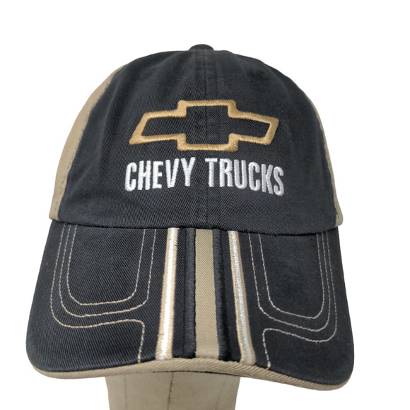 Checkered Flag Sports Men's Strapback Hat Black Tan Chevrolet Chevy Trucks - Picture 1 of 10